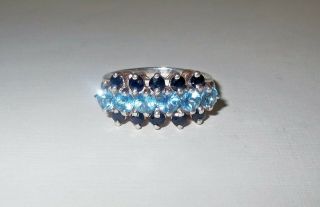 Signed Antique Sterling Silver - Blue Sapphire & Aquamarine Gemstone Ring