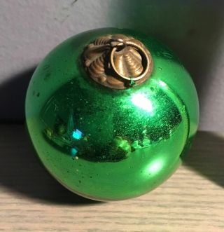 Antique Small Green Mercury Glass Christmas Ornament Kugel Hand Blown Old