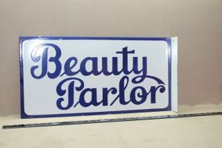 Rare Beauty Parlor Barber Shop 2 - Sided Flange Porcelain Metal Sign Gas Oil