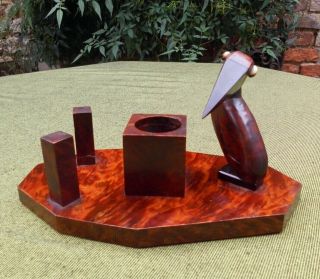 Lovely French Art Deco Olive Wood Stand With Toucan Smoker 