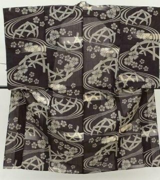 Japanese Vintage Kimono /silk Antique/ Womens 55 Inc.  / Brown 3nfuji20779