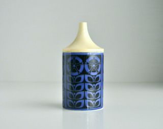 Hornsea Gourmet 66 Blue Vinegar Bottle Plastic Lid.  1960s Pottery Rare Cruet.