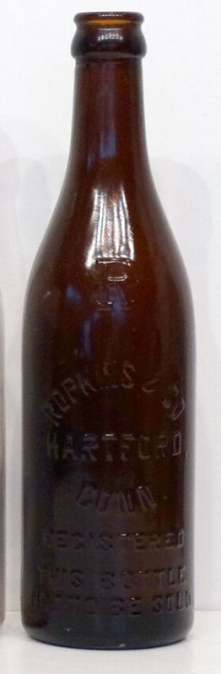 Antique Vintage Ropkins Brown Glass Crown - Top Beer Bottle Hartford Connecticut