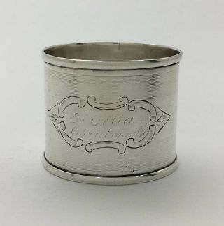 Fine Antique Engraved Sterling Silver Napkin Ring " To: Selia Christmas 1870 "