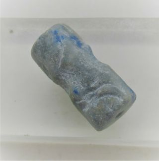 Ancient Sasanian Lapis Lazuli Carved Cylindrical Bead Seal With Impressions