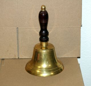 Antique Brass And Wood Teacher School Church Bell 10 Inch Tall Very Loud