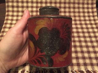 Early 19th Century Tin Toleware Tea Caddy Rare Form Sm Sz Great Paint Dec