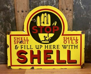 Rare Old Vintage 12in Shell Spirit Gasoline Die Cut Porcelain Sign Gas Pump