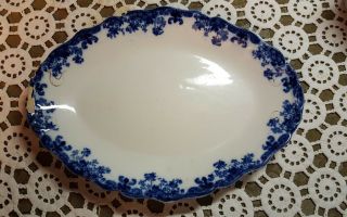 Antique Vintage ♡ Flow Blue Platter ♡ 12.  5 " X 9.  25 " ♡ England