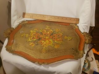 Vtg Italian Florentine Toleware Gold Gilt Rectangle Tray Made In Italy