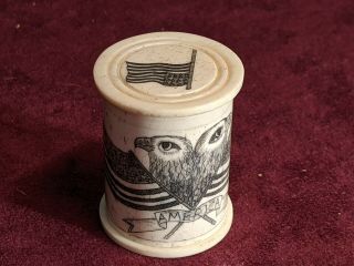 Antique Patriotic Bone Snuff Box / Eagle And Flags / America