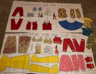 2 Vintage Cut N Sew Fabric Panel 11” Doll Clothes Barbie Ken Sportswear/evening,