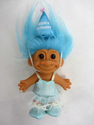 4.  5 " Russ Troll Doll Happy Birthday Ballerina Girl Blue Hair