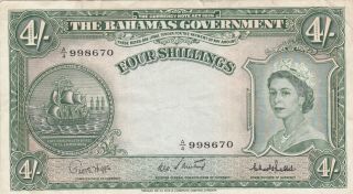 4 Shillings Very Fine Banknote From British Colony Of Bahamas 1953 Pick - 13d Rare