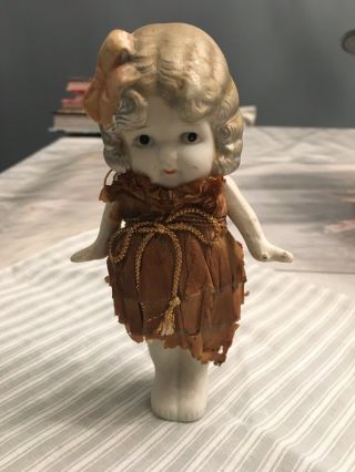 Vintage Porcelain Doll - 6 " - Paper.  Dress