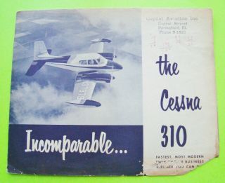 Rare Ca 1954 Cessna 310 Twin Engine Airplane Folder Brochure Aircraft
