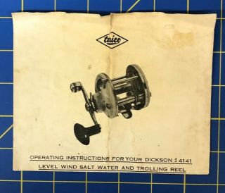 Dickson 4141 Salt Water Trolling Reel Operating Instructions And Parts List