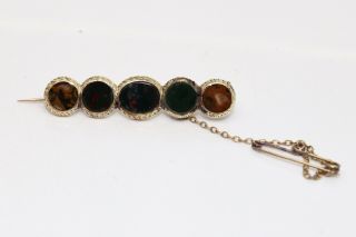 A Pretty Antique Victorian 9ct Yellow Gold Mixed Scottish Agate Brooch 15658