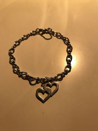 Rare Retired James Avery Sterling Silver Charm Bracelet With Double Heart Charm