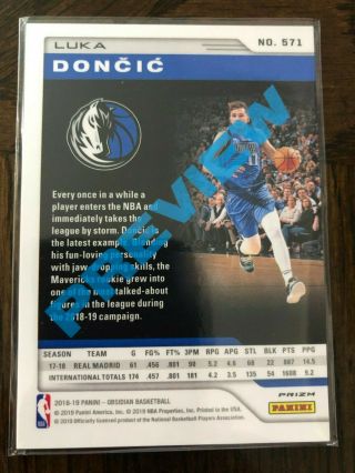 2018 - 19 Obsidian Luka Doncic Rookie Prizm Preview 571 SP Very RARE PSA 10? RC 2