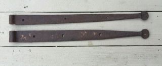 Vintage 22 1/2 " Iron Barn Door Hand Forged Strap Hinges Antique Rustic