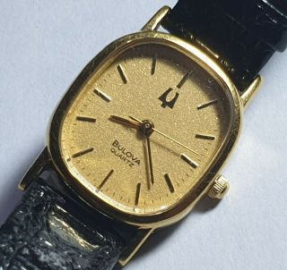 Vgc Rare Vintage Bulova Swiss Watch,  Own Bulova Sign Leather Band,  19.  5mm