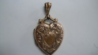 Antique Victorian? 9ct Rolled Gold Photo Heart Shaped Locket Pendant