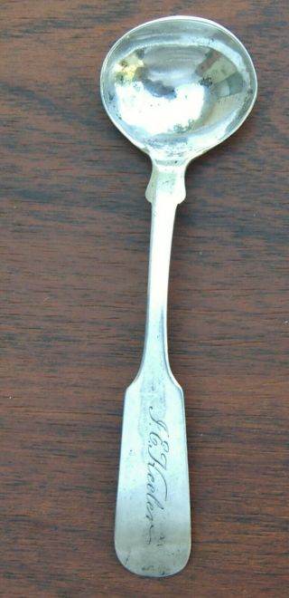 Master Salt Spoon American Coin Silver Fiddle Pattern J W Cusack Troy,  Ny