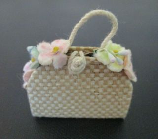 Vintage 923 Barbie Doll Accessories Straw Tote Purse With Flowers