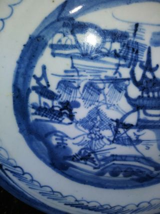 Antique Blue & White Canton Dinner Plate c.  19th Century 2