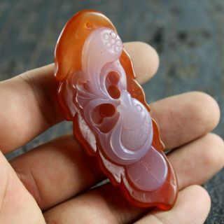 2.  9  Chinese Red White Agate Hand - Carved Fish Statue Jade Pendant Collect 1215