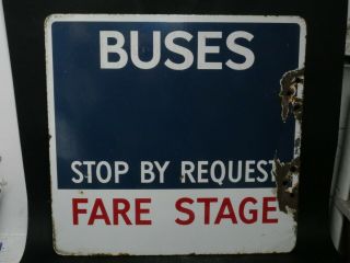 Very Old Double Sided Fare Stage Enamel Bus Stop Sign - Rare - L@@k