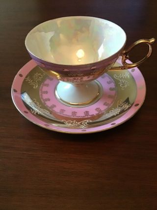 Vintage Royal Halsey Tea Cup & Saucer,  Pink W/gold