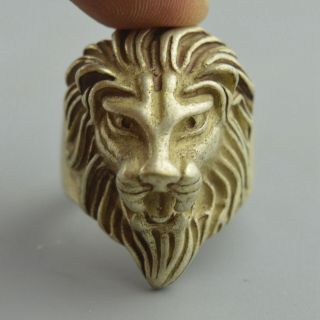 Old Collectable Handwork Miao Silver Carve Mighty Lion Noble Fashion Decor Ring