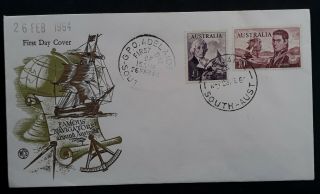 Rare 1964 Australia £1.  00 Bass & 10/ - Flinders Navigator Stamps On Fdc