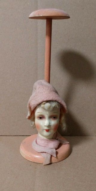 Antique 1920s German Papier - Mâché Doll Wooden Hat Stand 2