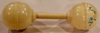 Antique Rare Handpainted 5 " Baby Rattle,  Great Accessory For Dolls