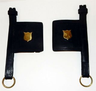 Antique English Leather Horse Blinkers / Blinders With Brass Chevrons