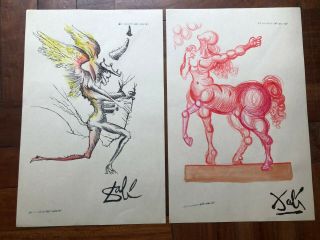 Salvador Dali Spanish Artist Watercolor Drawings On Paper Signed A2