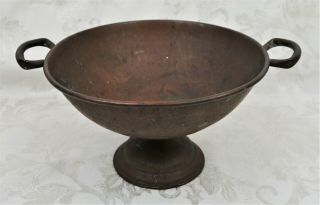 Antique Arts & Crafts Era Hammered Copper Pedestal Bowl Dish
