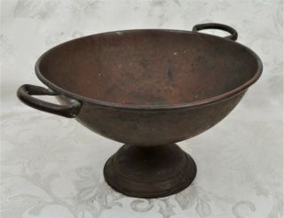 Antique Arts & Crafts Era Hammered Copper Pedestal Bowl Dish 3