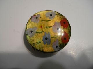 Old Antique Vintage Hand Painted Brass Pill Box Engine Turned Inside