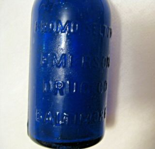 Vintage Bromo Seltzer Embossed Cobalt Blue Medicine Bottle Emerson Drug Balt.