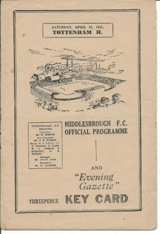 Rare " Black " Title Middlesbrough V Tottenham Hotspur Champions 21/4/51 1950/51