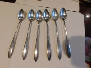 Set Of 6 Long Handle Iced Tea Spoons - Silver Plate Oneida Community - Patrician