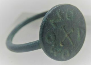 Ancient Byzantine Crusaders Seal Ring With Cross And Inscriptions Rare