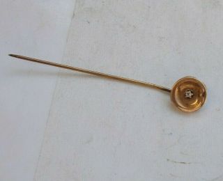 Vintage Antique Victorian Stick Pin Round Diamond 10k 10kt Solid Gold Nouveau Nr