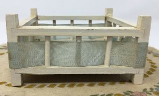 Vintage Wood Dollhouse Miniature Hand Painted White Baby Play Pen West Germany