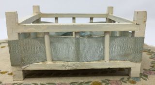 Vintage Wood Dollhouse Miniature Hand Painted White Baby Play Pen West Germany 2