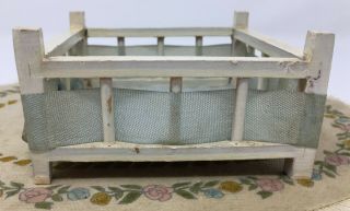 Vintage Wood Dollhouse Miniature Hand Painted White Baby Play Pen West Germany 3